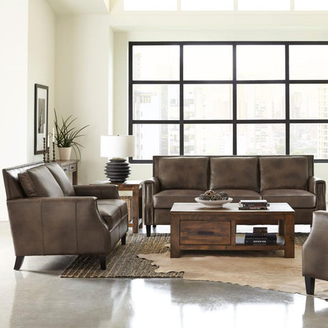 Leaton Brown Sugar 2-Piece Upholstered Recessed Arm Sofa Set