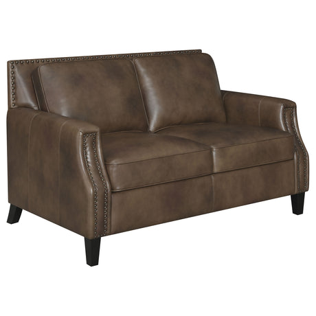 Leaton Brown Sugar 2-Piece Upholstered Recessed Arm Sofa Set