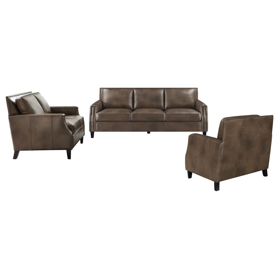 Leaton Brown Sugar 3-Piece Upholstered Recessed Arm Sofa Set