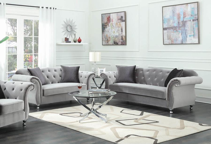 Frostine Upholstered Tufted Silver 2-Piece Living Room Set