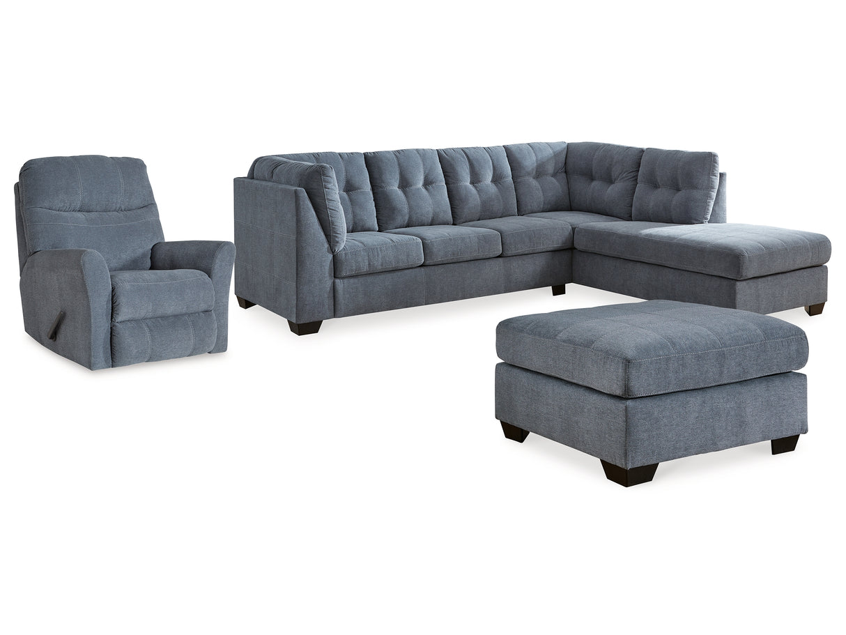 Marleton Denim 2-Piece Sleeper Right-Arm Facing Sectional, Recliner And Oversized Accent Ottoman