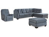 Marleton Denim 2-Piece Sleeper Right-Arm Facing Sectional, Recliner And Oversized Accent Ottoman