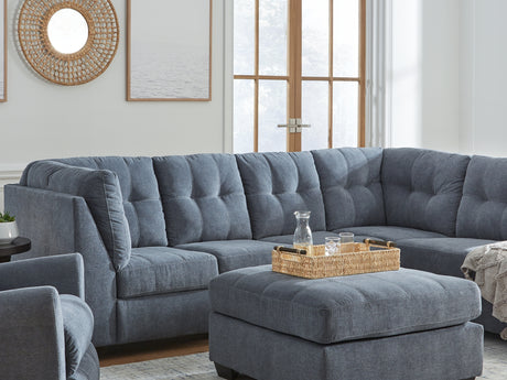 Marleton Denim 2-Piece Sleeper Right-Arm Facing Sectional, Recliner And Oversized Accent Ottoman
