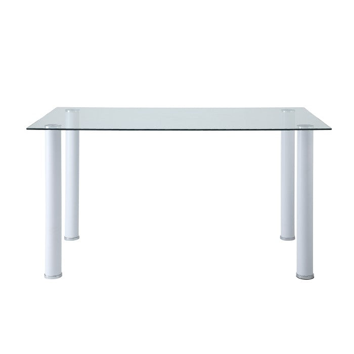 Florian White Metal Dining Table, Glass Top