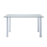 Florian White Metal Dining Table, Glass Top