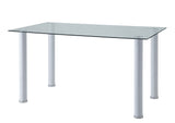 Florian White Metal Dining Table, Glass Top