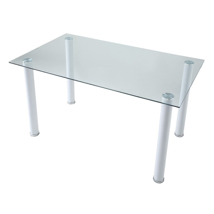 Florian White Metal Dining Table, Glass Top