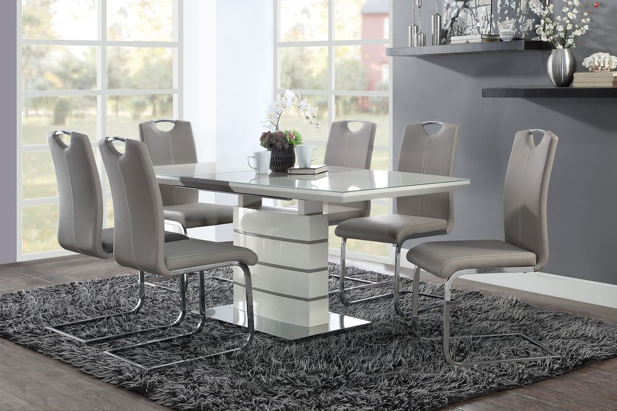 Glissand 3-Tone Ultra-Bright High Gloss White, Gray-Taupe And Chrome Dining Table