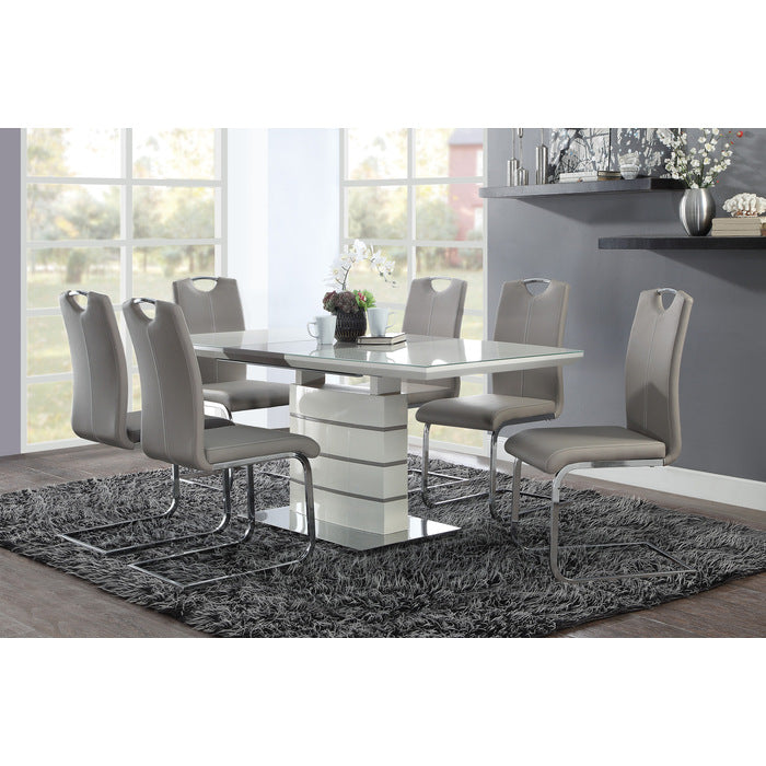 Glissand 3-Tone Ultra-Bright High Gloss White, Gray-Taupe And Chrome Dining Table
