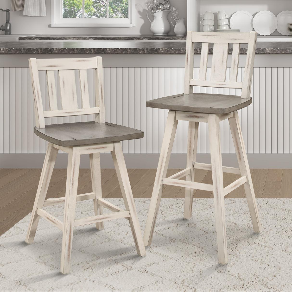 Amsonia White Swivel Pub Counter Height Chairs