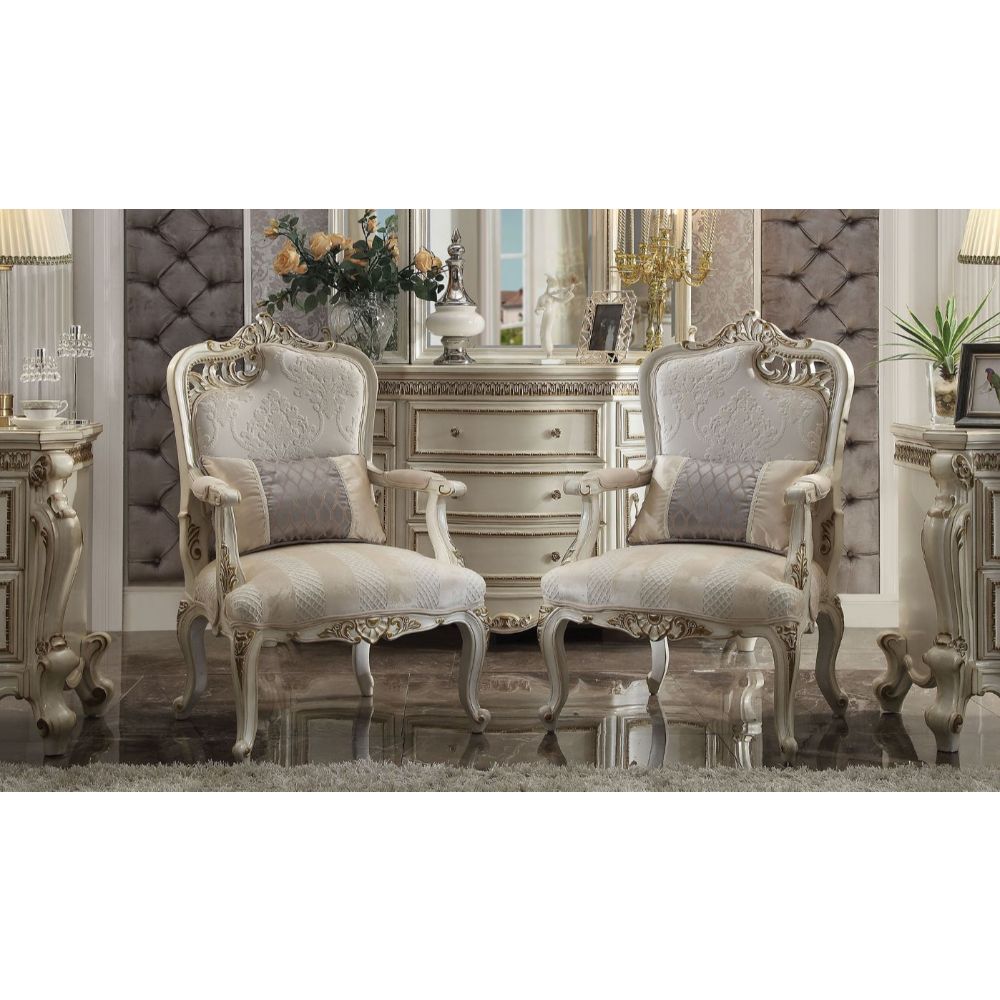 Picardy Fabric & Antique Pearl Finish Chair