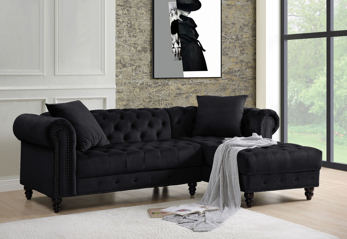 Adnelis Black Velvet Sectional Sofa