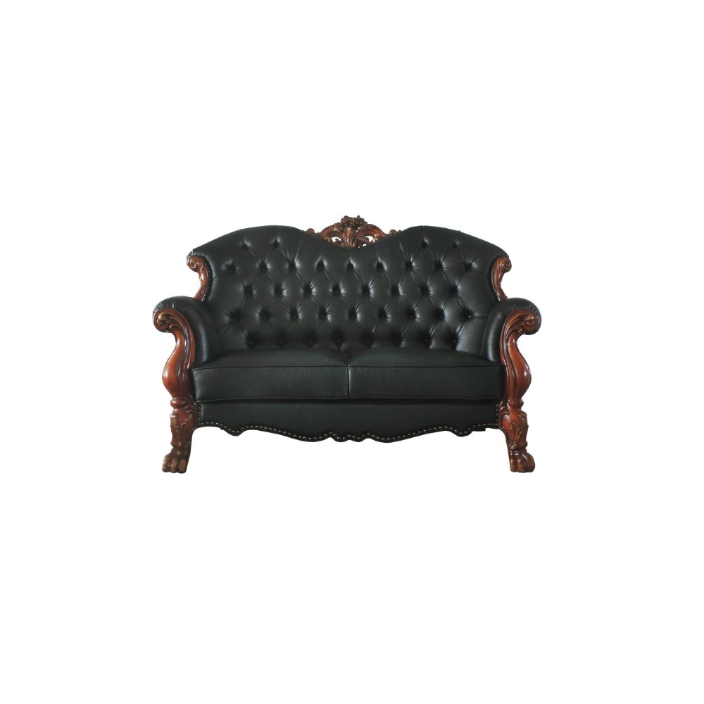 Dresden Synthetic Leather & Cherry Oak Finish Loveseat