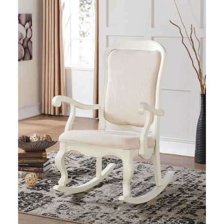 Sharan Fabric & Antique White Finish Rocking Chair