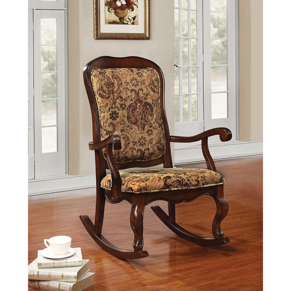 Sharan Fabric & Cherry Finish Rocking Chair