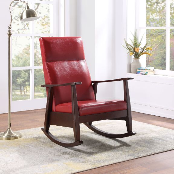 Raina Red Synthetic Leather & Espresso Finish Rocking Chair