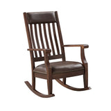 Raina Brown Synthetic Leather & Walnut Finish Rocking Chair