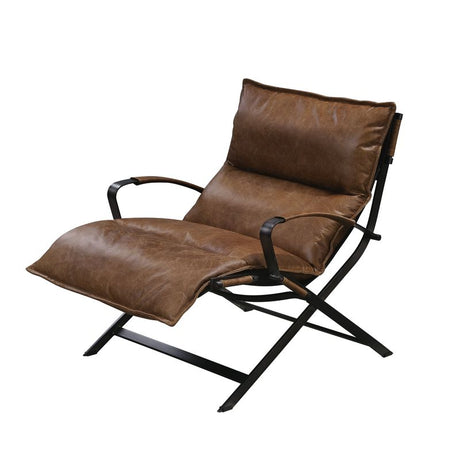 Zulgaz Cocoa Top Grain Leather & Matt Iron Finish Accent Chair