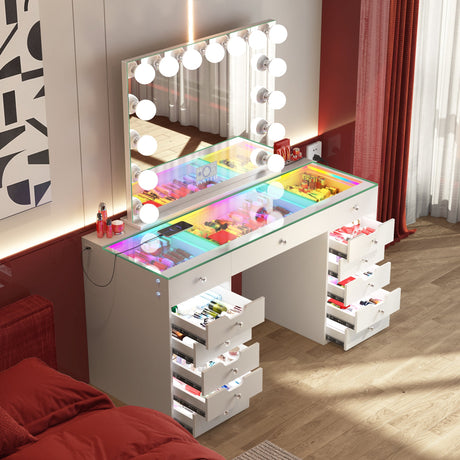 Eva Vanity Desk  - 13 Storage Drawers with Full Light &RGB