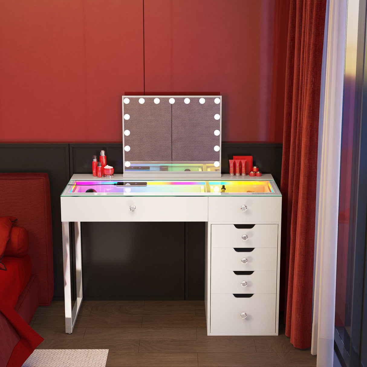 Diana RGB Vanity Desk - 6 Storage Drawers
