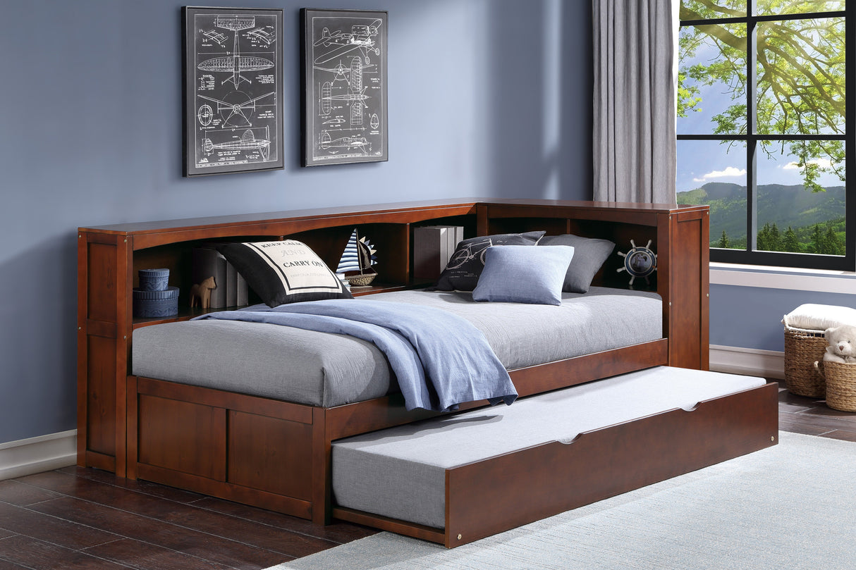 Rowe Dark Cherry Twin Bookcase Corner Bed With Trundle