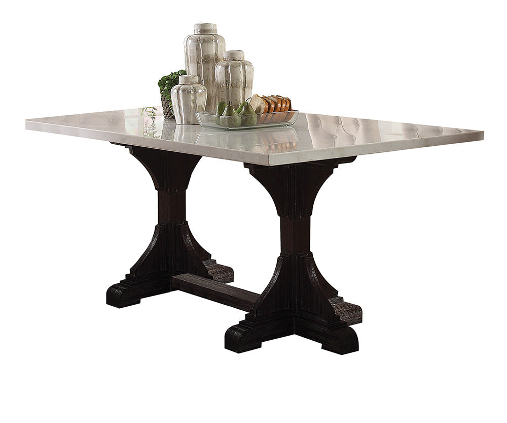 Gerardo White Marble Top & Weathered Espresso Finish Dining Table