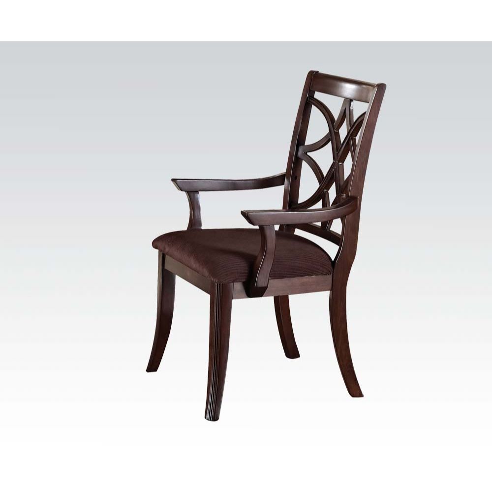 Keenan Brown Microfiber & Dark Walnut Finish Arm Chair (Set-2)