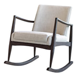 Solid Back Upholstered Rocking Chair Beige And Walnut