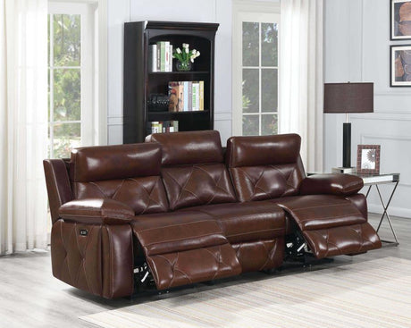 Chester Upholstered Power Reclining Seat And Power Headrest Sofa Chocolate