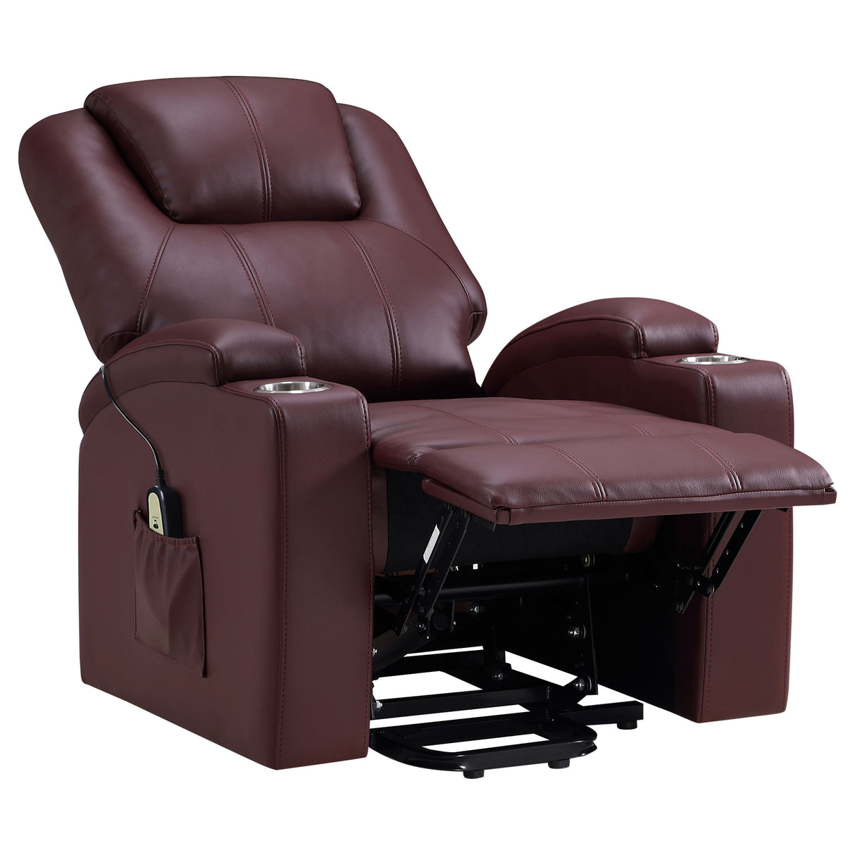 Armstrong Wine Upholstered Power Lift Massage Recliner Red