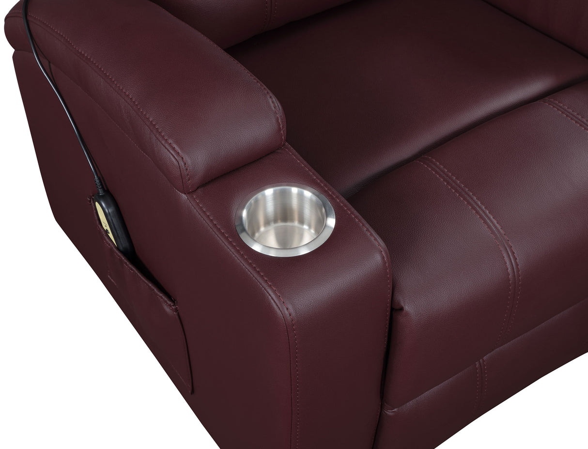 Armstrong Wine Upholstered Power Lift Massage Recliner Red