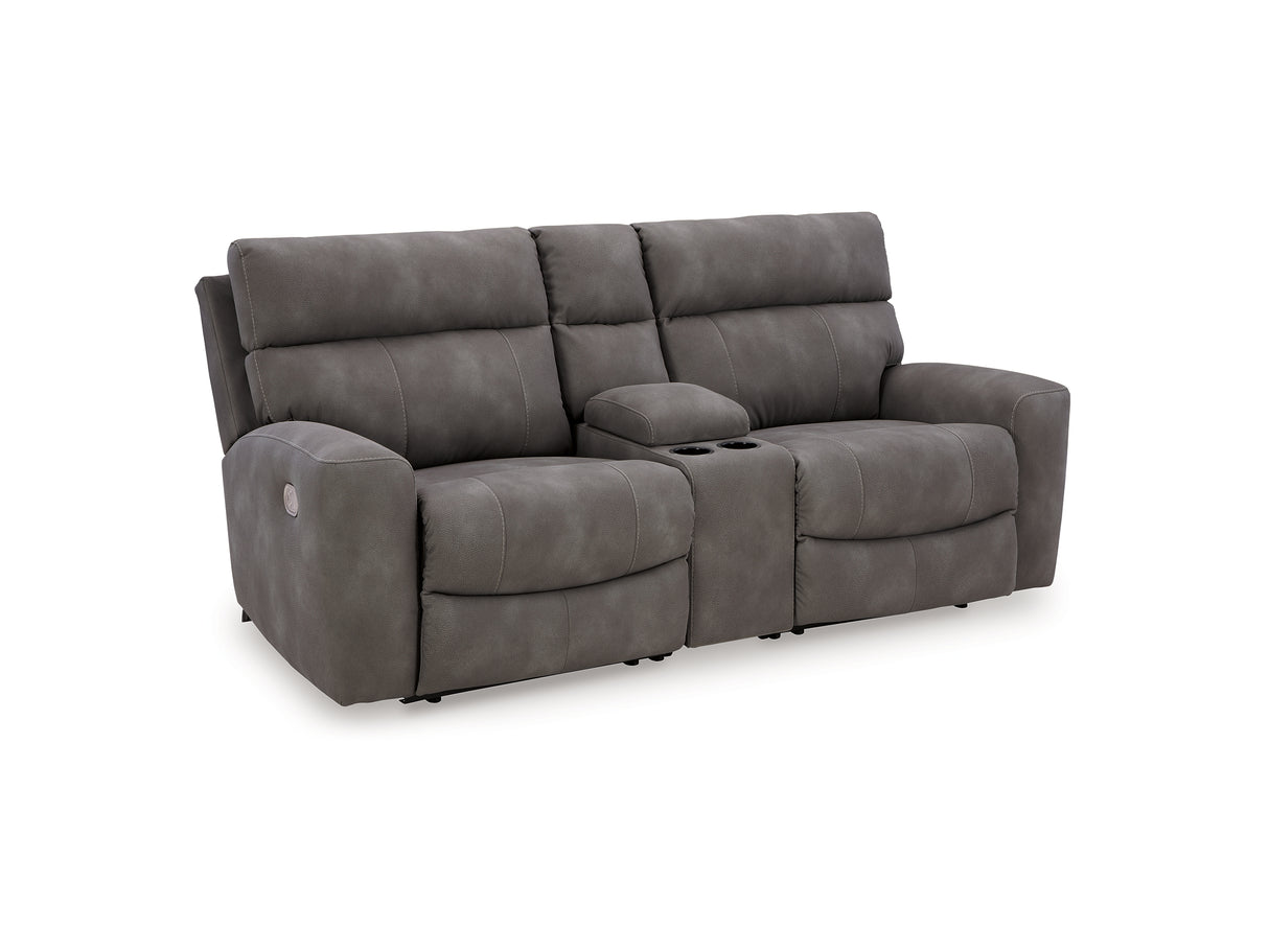 Next-Gen Durapella Slate 3-Piece Power Reclining Sectional Loveseat With Console
