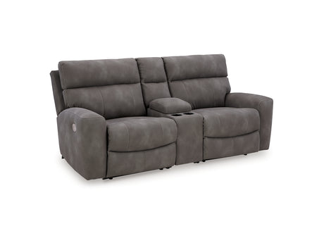 Next-Gen Durapella Slate 3-Piece Power Reclining Sectional Loveseat With Console