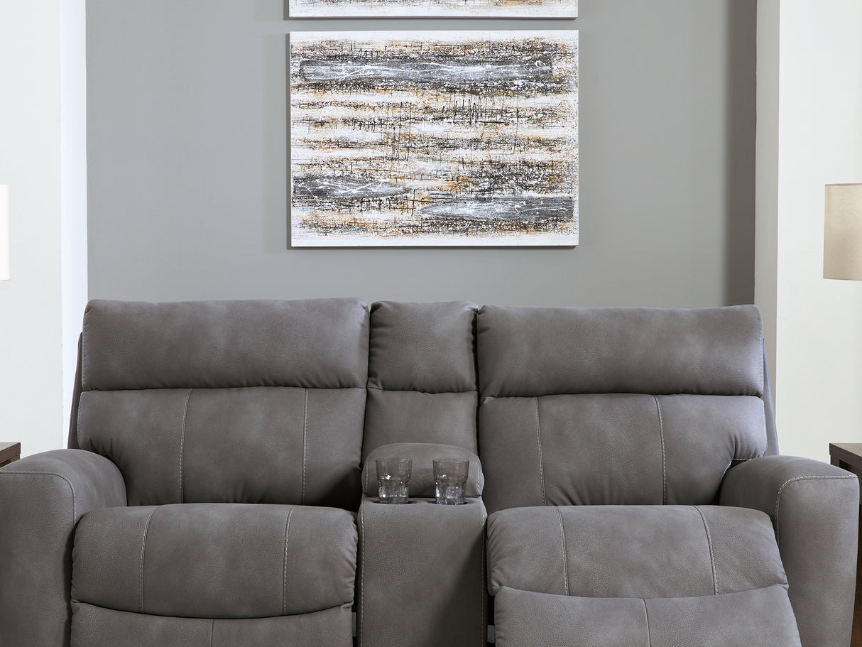 Next-Gen Durapella Slate 3-Piece Power Reclining Sectional Loveseat With Console