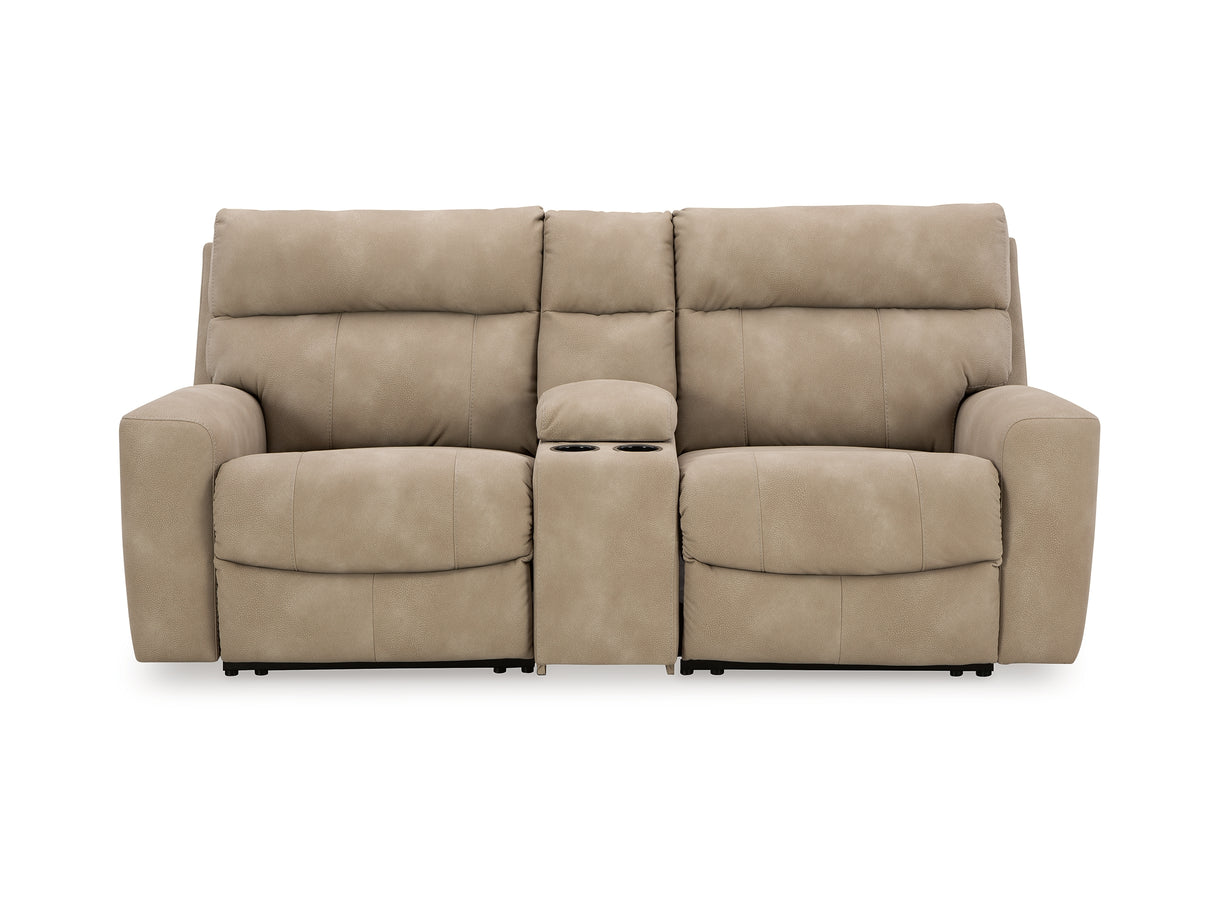 Next-Gen Durapella Sand 3-Piece Power Reclining Sectional Loveseat With Console