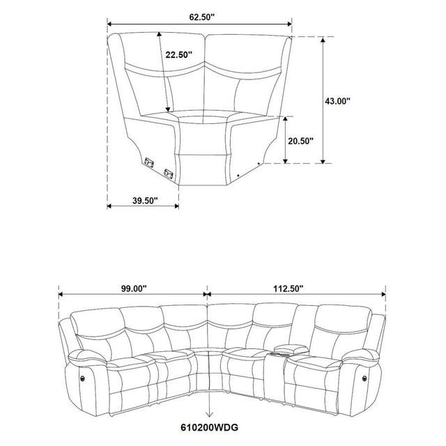 Sycamore Dark Grey Upholstered Power Reclining Sectional Sofa