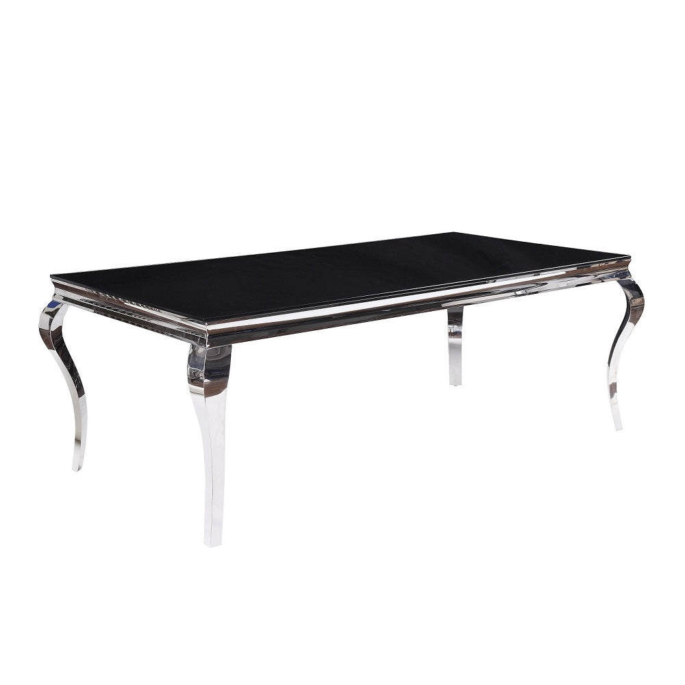 Fabiola Black Glass Top & Stainless Steel Dining Table