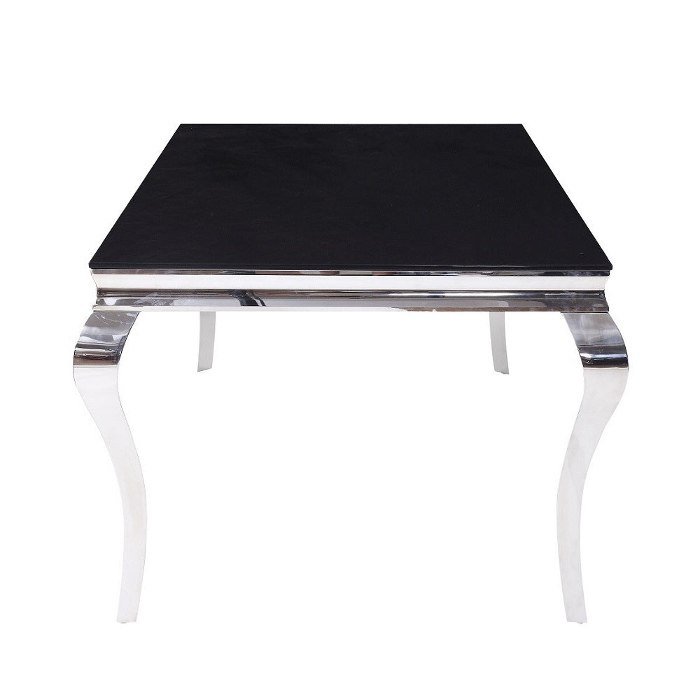 Fabiola Black Glass Top & Stainless Steel Dining Table