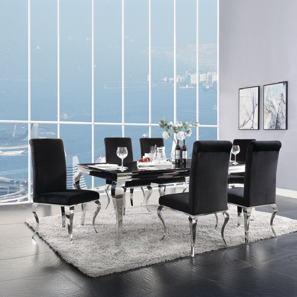 Fabiola Black Glass Top & Stainless Steel Dining Table