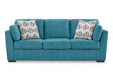 Keerwick Teal Queen Sofa Sleeper, Loveseat And Ottoman