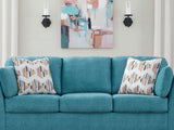 Keerwick Teal Queen Sofa Sleeper, Loveseat And Ottoman