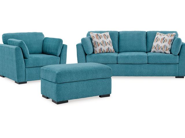 Keerwick Teal Queen Sofa Sleeper, Loveseat And Ottoman