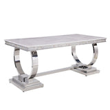 Zander White Printed Faux Marble Top & Mirrored Silver Finish Dining Table