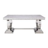 Zander White Printed Faux Marble Top & Mirrored Silver Finish Dining Table