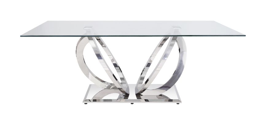 Finley Clear Glass Top & Mirrored Silver Finish Dining Table