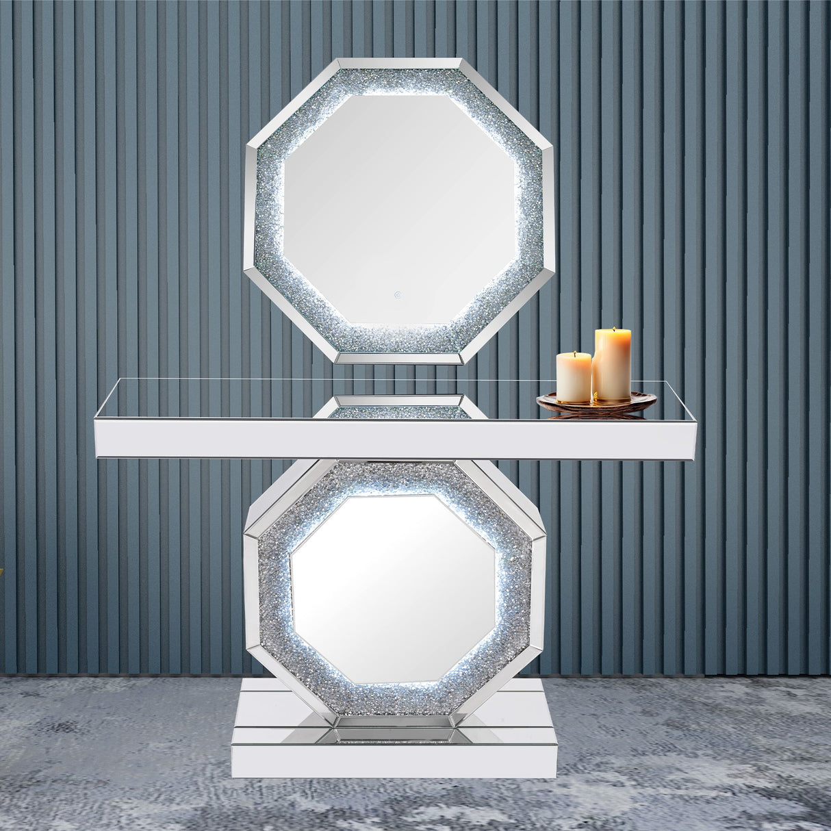 Crushed Diamonds LED Mirrored Console Table