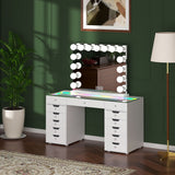 Promotion Deal! Eva-RGB Vanity Desk Set with 13 Storage Drawers and 15 Bulbs Light Mirror