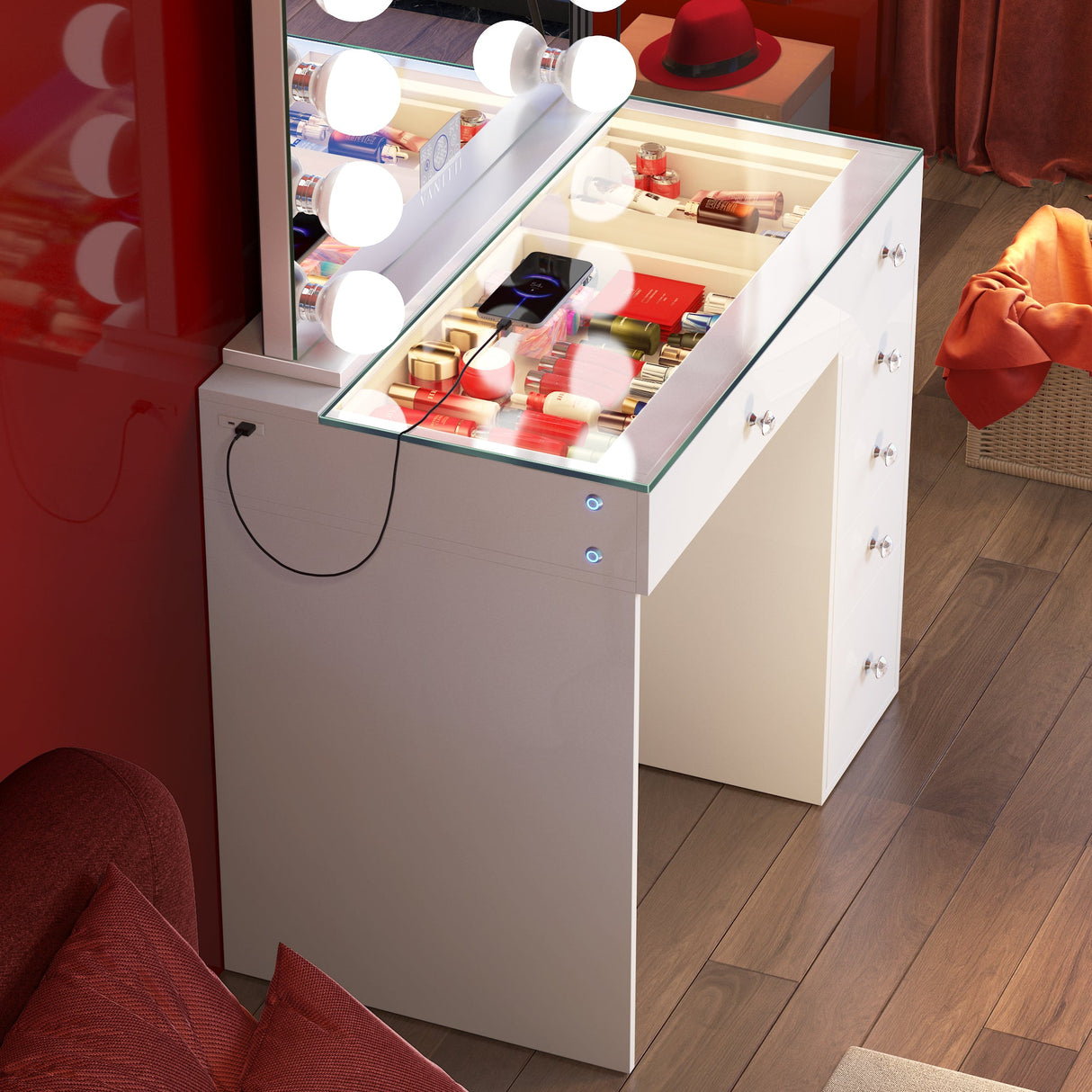 Mini Diana Vanity Desk- 6 Storage Drawers