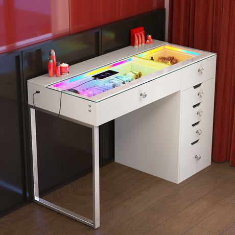 Diana RGB Vanity Desk - 6 Storage Drawers