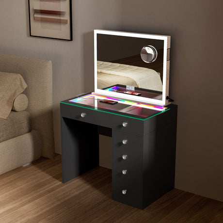 Diana RGB Vanity Desk with 6 Storage Drawers and Led Light Hollywood Mirror (Only sell in California)